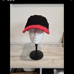 Black and Red Distressed CapBawsDistressed Hat Two-Tone Black and Red, Adjustabe